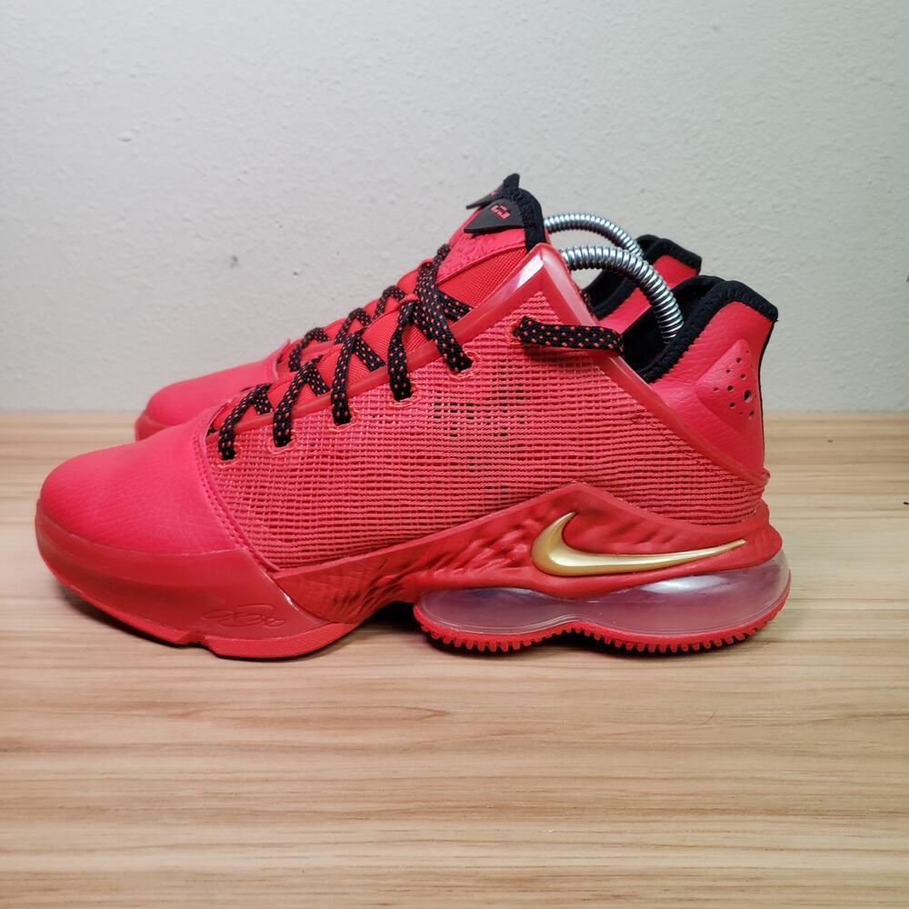 Nike Men's Size 8 Lebron 19 Low Crimson Red Sneakers Gold Swoosh Basketball Shoe